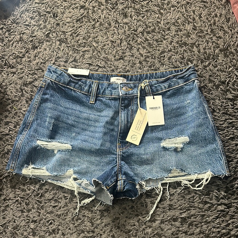 Forever 21 Blue Jean Shorts with Distressed Details